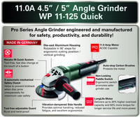 PTM-G603624420 4.5" / 5" Angle Grinder - 11,000 RPM - 11.0 Amps w/ Non-Locking Paddle